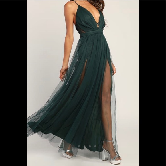Lulus Dresses & Skirts - Undefined Forever Impressing Dark Green Tulle Sleeveless Maxi Dress